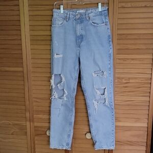 Zara Distressed Light Wash Mom Ripped High Rise Grunge Y2K Denim Jeans Size 6